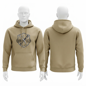เสื้อฮู้ดดี้บาร์เบอร์ชาย พรีเมียม ผ้าฝ้ายฟลีซ 320 GSM พิมพ์ลายโลโก้ตามสั่ง สีเบจครีม สตรีทแวร์ เสื้อสเวตเชิ้ตคลาสสิก - Product Image 3