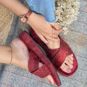 Sandalias de Piel Genuina de Alta Calidad con Diseño de Tiras Cruzadas, Forro de Terciopelo Estampado Antideslizante y Personalizable, a la Moda - Product Image 3