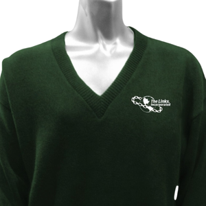 Pull en maille col en V The Links vert forêt pour femme, avec nom d'organisation, vêtement décontracté, uniforme, personnalisable avec logo - Product Image 4
