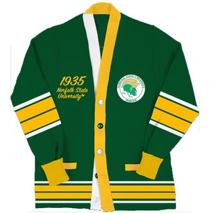 Cárdigan Verde Personalizado de la Universidad Estatal 1935 para Mujer, Suéter Bordado con Letras, Cuello en V, Manga Larga, Tejido Acrílico, Casual - Product Image 1