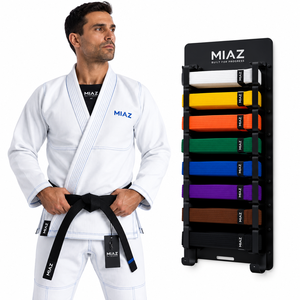 MIAZ Taekwondo Gi Unisex White Cotton Regular Fit with Black Belt <b>Rack</b> Set Custom Printing Breathable Lightweight Durable - Product Image 1