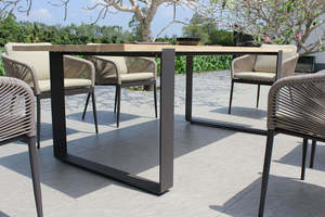 Contemporary Outdoor Dining Set with Teak <b>Table</b> and Rope Chairs for <b>Garden</b> Use - Product Image 4