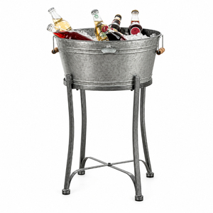 Vintage Galvanized Steel Beverage Tub with Metal Stand and Bottom Tray Party Ice Bucket <b>Drink</b> <b>Cooler</b> for Wine Beer Wholesale - Product Image 5