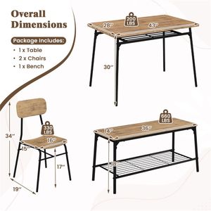 Juego de Comedor de 4 Piezas en Marrón y Negro con Banco y 2 Sillas, Diseño Compacto que Ahorra Espacio - Product Image 6
