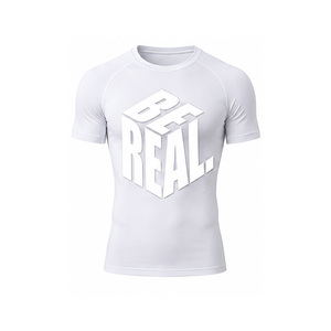 Vente en gros de t-shirts de compression pour hommes, vêtements de sport personnalisés pour la salle de sport, vêtements de sport respirants et extensibles à séchage rapide, hauts d'entraînement, marque privée, OEM - Product Image 2