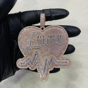 Collar de Lujo con Colgante de Moissanita en Forma de Corazón, Diseño Personalizado con Nombre, Acabado en Oro Rosa, Joyería Hip Hop - Product Image 1