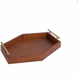 Plateau en bois de luxe avec poignées métalliques, élégant accessoire de service et de décoration intérieure - Product Image 1