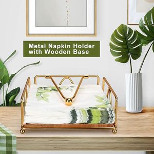 Gold napkin holder acrylic <b>flat</b> guest towel tray clear tissue <b>box</b> dispenser square tabletop paper napkin storage basket caddy - Product Image 6