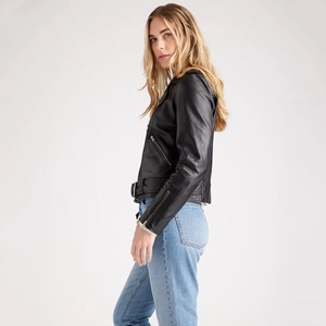Veste en cuir Nappa véritable pour femme, luxe, cuir véritable lisse, manteau de motard d'hiver, fournisseur en gros OEM - Product Image 5