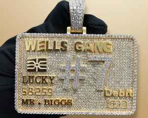 Pendentif carte de crédit ou de débit style Hip Hop, en argent 925, serti de moissanite VVS, pendentif rappeur Iced Out Biling - Product Image 1