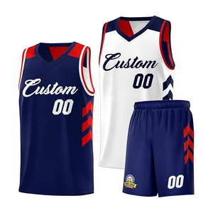 Conjunto de Uniforme de Baloncesto Personalizado, Cuello en V, Sin Mangas, Impresión Sublimada, Malla Transpirable, Unisex, Adulto, Todas las Temporadas, Azul, Blanco, Rojo - Product Image 1