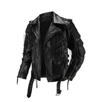 Veste d'hiver matelassée en cuir de mouton de haute qualité pour homme, coupe-vent, col montant, logo frontal, écologique, mode urbaine