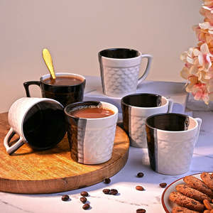 Black and White Textured Ceramic Tea <b>Cup</b> <b>Set</b> of 6 - Product Image 1