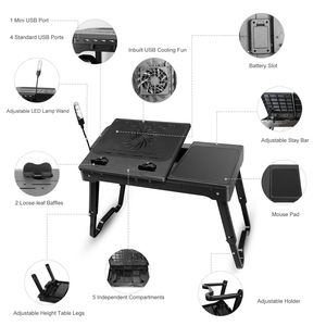 Table pliable pour ordinateur portable avec ventilateur de refroidissement, lumière LED, 4 ports USB, plateau de petit-déjeuner ou de collation – Bureau pour lit ou utilisation avec ordinateur portable - Product Image 3