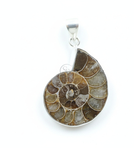 Pendentif spirale ammonite en pierre unique, argent sterling 925 plaqué or rose et or jaune, fait main, bijoux vintage bohème, cadeau pour femme - Product Image 1
