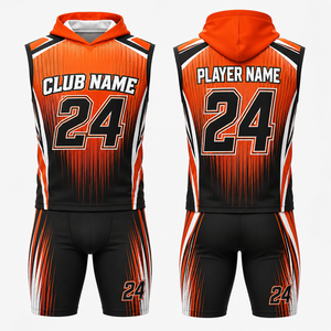 Conjunto de Sudadera con Capucha y Jersey de Baloncesto de Poliéster Sublimado Personalizado MEGAMAPLE, Naranja y Negro 24, Transpirable, Uniforme Unisex para Adultos - Product Image 1