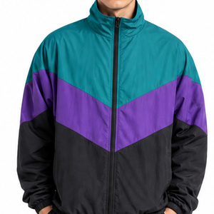 Hot selling <b>Men's</b> Retro Chevron <b>Windbreaker</b> Jacket Lightweight Zip Up Outdoor Athletic Wear Teal Purple <b>Black</b> Block jacket - Product Image 2