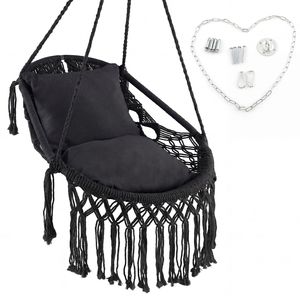 Fauteuil suspendu relaxant avec siège rembourré et chaîne en corde robuste, parfait pour se détendre et décorer à l'intérieur comme à l'extérieur - Product Image 3