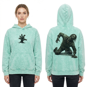 Sweat à capuche graphique squelette gothique pour femme, fermeture éclair latérale, asymétrique, effet vieilli, esthétique horrifique, style punk rock streetwear - Product Image 5