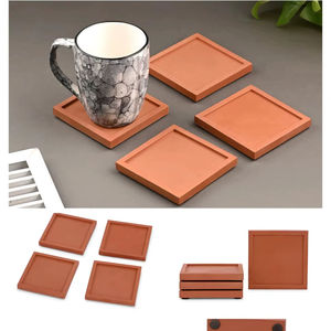 Traditional Clay <b>Coaster</b> Square Shape Handmade Eco-Friendly Reusable Table Top <b>Coaster</b> High Quality Mats & Pads <b>Coasters</b> - Product Image 1