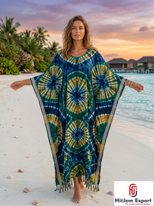 Vestido Kaftán Personalizado para Mujer, Estampado Tie Dye, Traje de Playa, Ropa de Verano para Resort, Ligero, Fabricante y Proveedor OEM ODM - Product Image 2