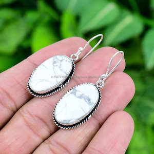 Plata de Ley 925, pendientes de piedras preciosas de pera de howlita blanca de 8x15mm, pendientes de plata, pendientes de mujer de plata, Pendientes colgantes - Product Image 4