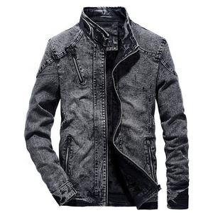 Veste en jean pour homme, col montant, décontractée, vintage, en coton délavé, coupe ajustée, style motard, personnalisable avec logo OEM ODM - Product Image 3