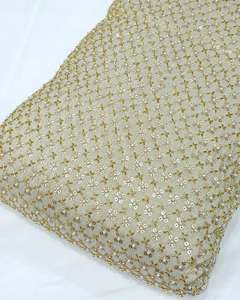 Tissu perlé en soie et mousseline, tissu brodé, dentelle à sequins, organza pour robe de mariée, abaya, caftan, fournisseur de mode, exportateur en gros - Product Image 2
