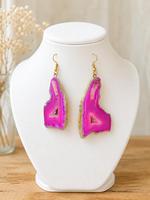 Boucles d'oreilles pendantes en laiton avec véritable Agate rose en forme de tranche, pierre Druzy faite à la main, pierre de naissance de mai, prix de gros, cadeau de mariage tendance