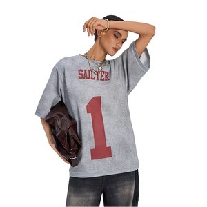 New RTS Custom Casual Logo Silk Screen Printed Knitted Short Sleeve Washed T-shirt Women High Quality Polyester/Cotton Acid Wash - Product Image 1