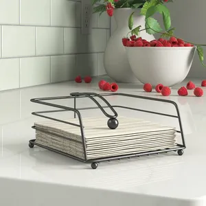 Modern Handmade Metal Napkin Holder Embroidered Matte Black Eco-Friendly for Airplane Home Use Bulk Order Dining Decor Accessory - Product Image 3