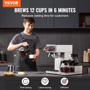 Caffettiera elettrica commerciale a goccia da 12 tazze con 3 caraffe di vetro e 3 scaldini per uso ufficio - Product Image 2