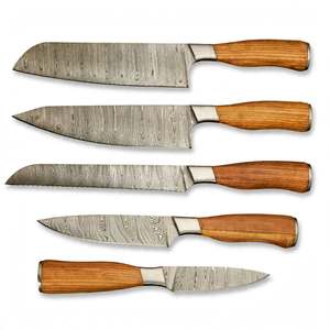 Ensemble de 5 couteaux de cuisine en acier Damas artisanal, manche en bois d'olivier - Product Image 6