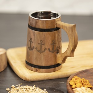 Japanese Style Wooden Beer <b>Coffee</b> Mug Eco Friendly Painted Wood <b>Cup</b> High Temperature Resistant Handmade Decorative Drinkware - Product Image 4