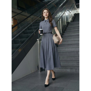 Elegante Vestido Camisero Midi Plisado de Manga Corta para Mujer, Precio Directo de Fábrica, Fabricante Personalizado OEM ODM, Proveedor Mayorista - Product Image 1