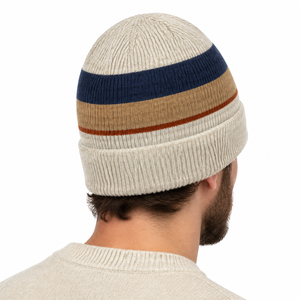 Gorro de punto beige multicolor con rayas horizontales, el más vendido, cálido para invierno, unisex, para exteriores. - Product Image 3
