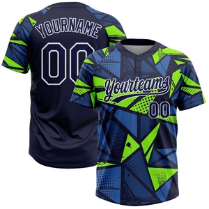 Maillot de softball bleu marine et vert fluo le plus vendu, 100 % polyester, maille respirante, col en V, logo personnalisé, nom de l'équipe, numéro du joueur, tailles XS-7XL - Product Image 1