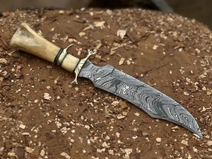 Custom Handmade Industrial Grade Hunting Bowie <b>Knife</b> in Damascus Steel <b>Bone</b> <b>Handle</b> Leather Sheath Box 15in - Product Image 2