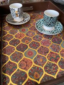 Plateau de service en bois ottoman fait main, décoratif, en résine époxy, par HWC - Product Image 6