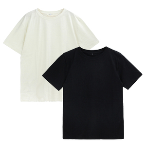 T-shirt en jersey de coton uni à col rond et manches courtes pour homme, coupe classique, style décontracté, ensemble noir et crème - Product Image 1