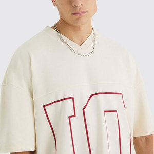T-shirt Homme Oversize Col V Manches Courtes 100% Coton Tricoté Écologique Décontracté avec Imprimé Rouge 01 sur le Devant - Product Image 2