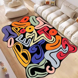 Tappeto in Velluto con Design a Lettere Colorate, Spesso e Morbido, a Forma Intrecciata con Motivi Astratti Blu, Verdi, Rossi e Gialli, Set di Tappeti in Peluche - Product Image 5