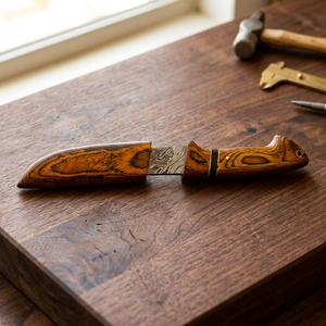Couteau de chasse artisanal en acier Damas, avec manche et fourreau en bois de pukka, couteau de camping, cadeau de Noël - Product Image 3