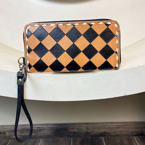 Cartera de mano de piel auténtica con diseño a cuadros para mujer, tarjetero de gran capacidad, novedad de venta al por mayor - Product Image 5
