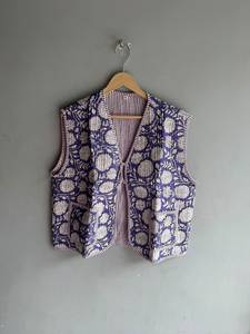 Gilet en coton imprimé floral pour femme, col en V, sans manches, style blazer, décontracté, ouvert sur le devant, poches plaquées, longueur standard, CADEAU POUR ELLE - Product Image 1