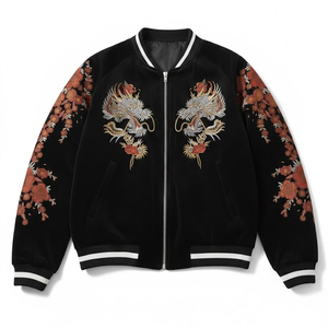 Custom Colors Winter Stand Front Long Lasting Fabric Embroidered Sukajan Jacket Eco-Friendly Breathable Comfortable Fit - Product Image 1