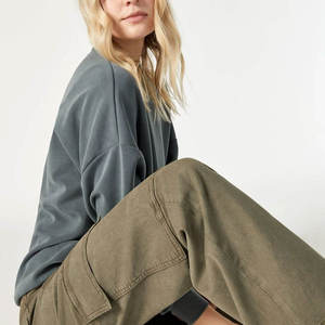 Pantalon cargo taille haute pour femme, motif uni, plusieurs poches, en jean, lavable, pour le travail - Product Image 4