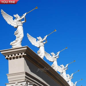 Statue d'ange en marbre blanc YOUFINE avec <span class=keywords><strong>trompette</strong></span>, sculpture d'ange ailé sculptée à la main pour la décoration de jardin - Product Image 6