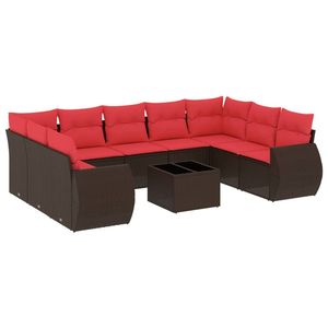 Ensemble de canapés de jardin en polyrotin marron, 10 pièces, avec coussins - Product Image 2