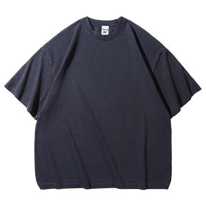 เสื้อยืดคอกลมแขนสั้นทรงโอเวอร์ไซส์ผ้าคอตตอนเจอร์ซีย์ถักสีพื้นสำหรับผู้ชาย ป้องกันรอยยับ สไตล์ฮิปฮอป ใส่สบาย - Product Image 6